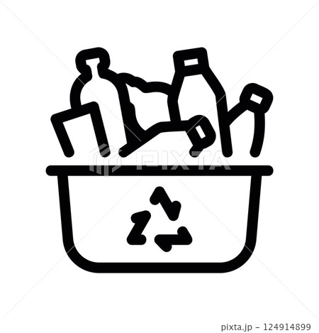 Outline recycling bin full plastic bottles containers waste sorting resource recovery clearly 124914899