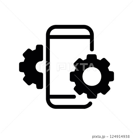Mobile device with gears icon indicating phone settings or app configuration Mobile device with gears icon indicating phone settings or app configuration 124914938