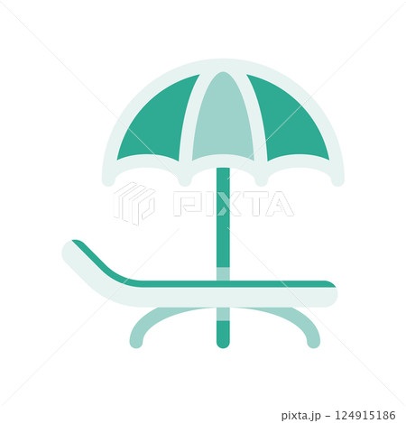 A concise image depicting the motif beach umbrella, sun lounger A concise image depicting the motif beach umbrella, sun lounger 124915186