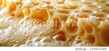 Close up of a dish of pasta with bubbles in it 124915269