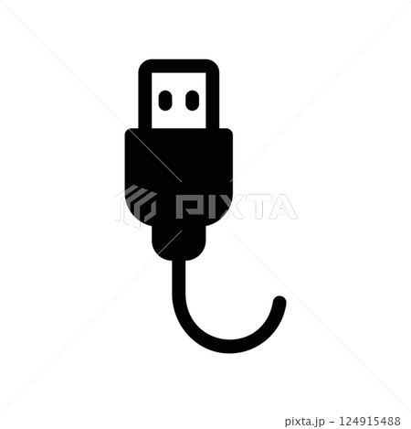 Minimalist icon of a universal serial bus Type A plug with a short curved cable end 124915488