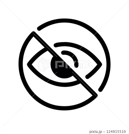Eye symbol contained within a crossed circle indicating restricted content view 124915510