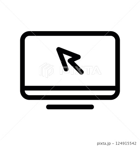 Line icon featuring a computer monitor screen with a pointer cursor indicating user interaction 124915542