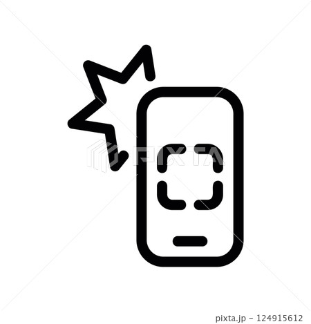Smartphone displaying focus frame with a flash or sparkle effect symbol 124915612