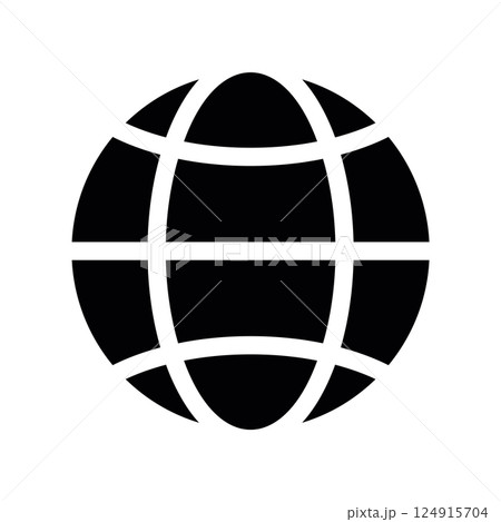 Standard solid black web globe icon indicating access to online resources globally 124915704