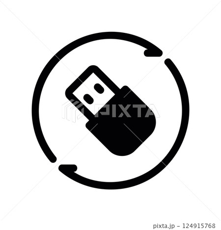 USB flash drive within circular arrows indicating synchronization or update 124915768