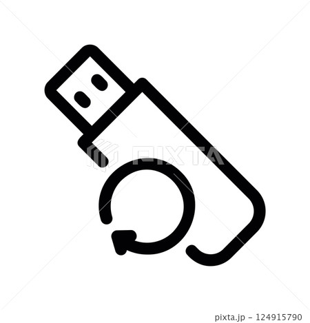 USB flash drive with a circular arrow indicating data refresh or backup 124915790