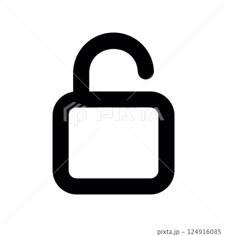 Simple black outline icon representing an unlocked padlock symbol 124916085