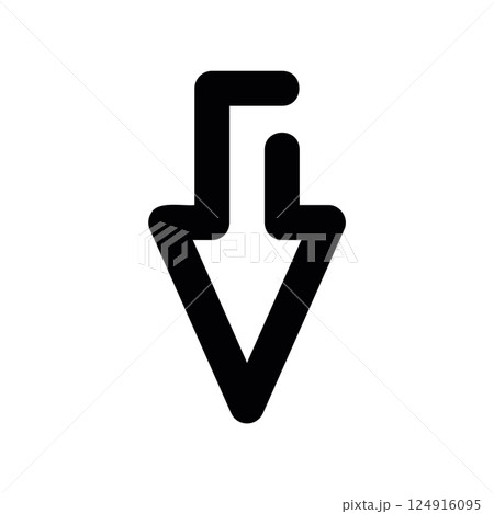 Black outline arrow icon with a thick base pointing straight downwards Black outline arrow icon with a thick base pointing straight downwards 124916095