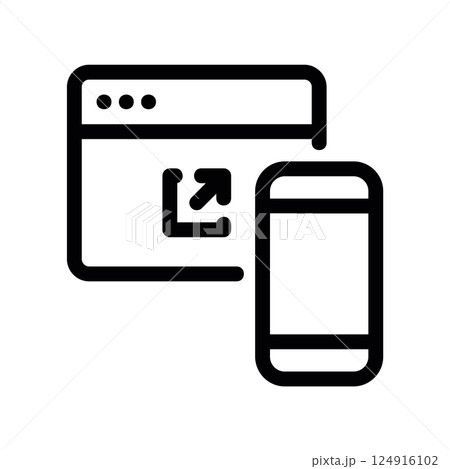 Outline icon showing a browser window sending content to a smartphone screen Outline icon showing a browser window sending content to a smartphone screen 124916102