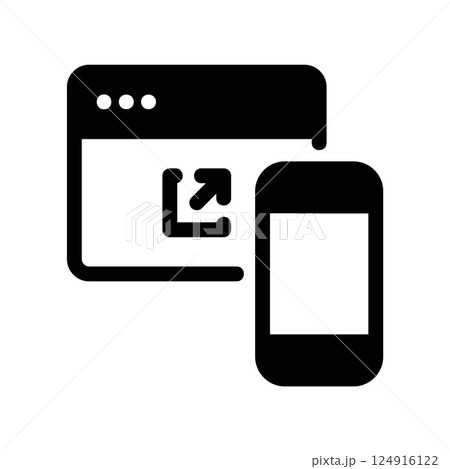 Solid black icon showing a browser window sending data to smartphone screen 124916122