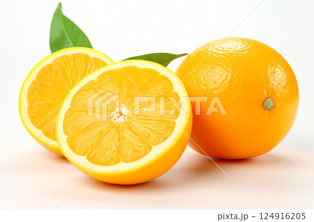 Two oranges with one cut in half 124916205