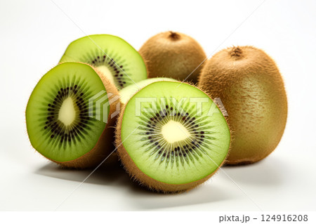 Close up of a green kiwi fruit with a cut in it 124916208