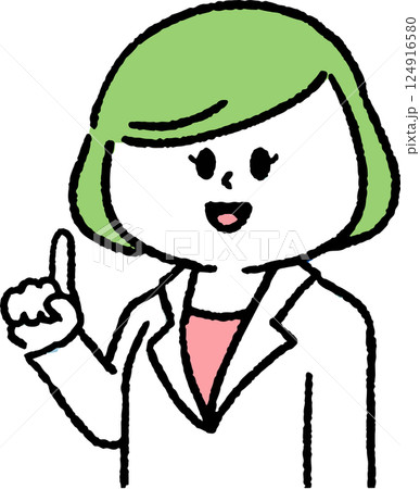 指差しをしている白衣を着た女性 指差しをしている白衣を着た女性 124916580