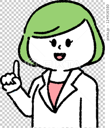 指差しをしている白衣を着た女性 指差しをしている白衣を着た女性 124916580