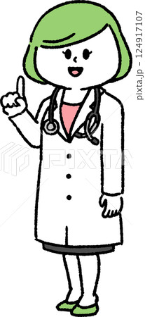 指差しをしている女性医師(全身) 指差しをしている女性医師(全身) 124917107