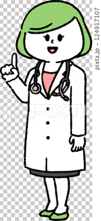 一位女醫生指著（全身） 124917107