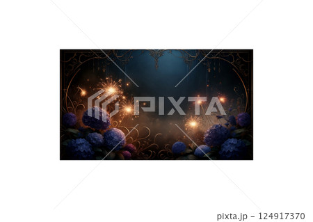 花火が灯る夏の夜 – アジサイとゴシック装飾の幻想背景素材 花火が灯る夏の夜 – アジサイとゴシック装飾の幻想背景素材 124917370