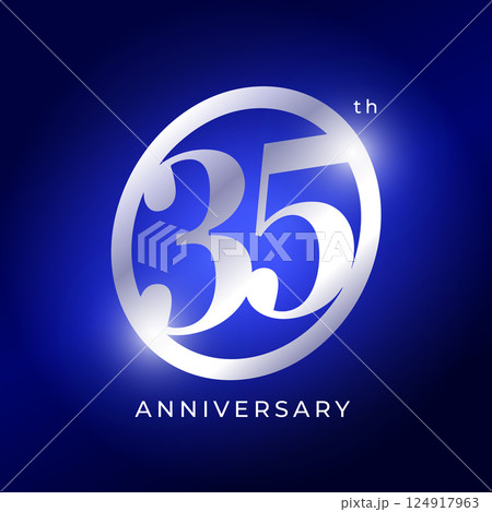 Elegant 53th Anniversary Logo Design With Silver Metallic Number On Blue Background. Luxury Celebration Emblem For Event, Company Birthday, Milestone, Or Award Ceremony. Vector Illustration Elegant 53th Anniversary Logo Design With Silver Metallic Number On Blue Background. Luxury Celebration Emblem For Event, Company Birthday, Milestone, Or Award Ceremony. Vector Illustration 124917963