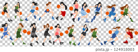 バスケットボールをする女性のイラストセット 124918003