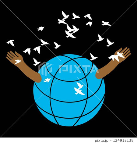 The globe opens the arms of the flock birds. The globe opens the arms of the flock birds. 124918139