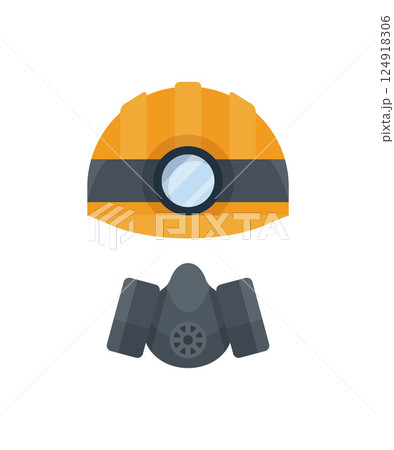 Miners helmet with lamp and mask vector illustration Miners helmet with lamp and mask vector illustration 124918306