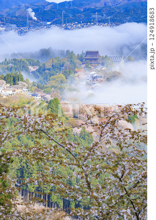 桜満開の世界遺産　早朝の吉野山 124918683