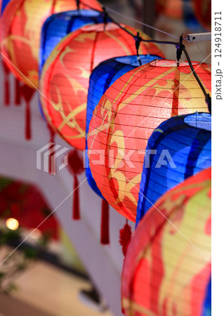 Close up colorful of Chinese New Year or Spring Festival Lanterns, with Traditional Paper Lanterns. Close up colorful of Chinese New Year or Spring Festival Lanterns, with Traditional Paper Lanterns. 124918711