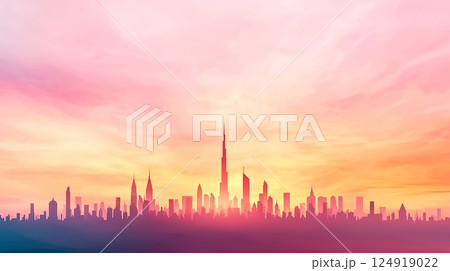 city skyline at sunset 124919022