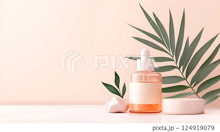 cosmetic bottle containers with green herbal leave 124919079