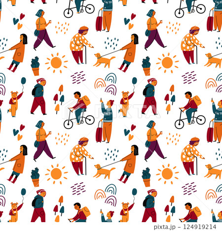 City Life Seamless vector Pattern people walking City Life Seamless vector Pattern people walking 124919214