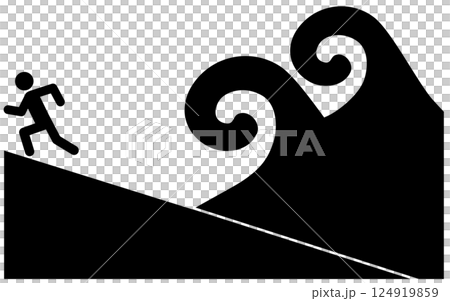 Silhouette of a person fleeing from a tsunami 124919859