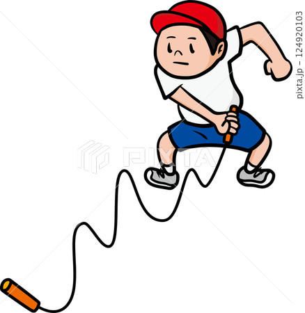 縄跳びで波を作って遊ぶ少年 124920103