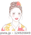 着物を着て微笑む女性のイラスト 124920849