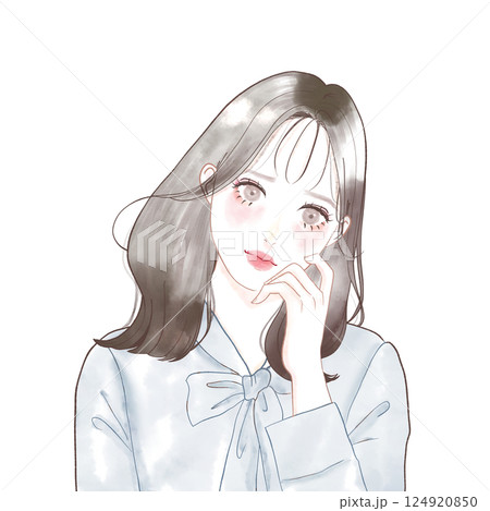 悩む若い女性のイラスト 悩む若い女性のイラスト 124920850