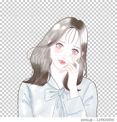 悩む若い女性のイラスト 悩む若い女性のイラスト 124920850
