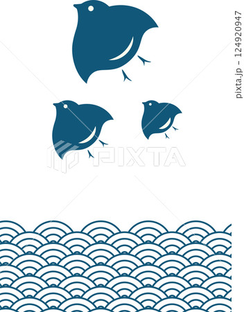 藍色の波千鳥のシンプルなイラスト 藍色の波千鳥のシンプルなイラスト 124920947