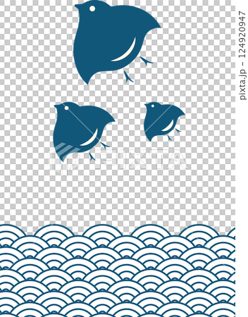 藍色の波千鳥のシンプルなイラスト 藍色の波千鳥のシンプルなイラスト 124920947