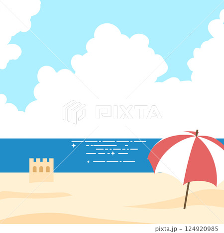 Summer Sea Background with Parasol and Sandy Beach 124920985