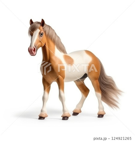 Palomino horse toy galloping with windswept mane, exhibiting dynamic movement against white backdrop, representing playful childhood equine imagery Palomino horse toy galloping with windswept mane, exhibiting dynamic movement against white backdrop, representing playful childhood equine imagery 124921265