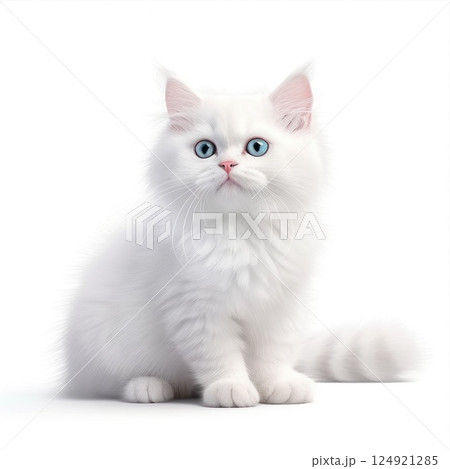 Fluffy white cat, against pristine backdrop 124921285