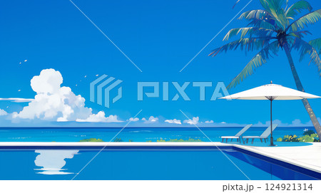 爽やかな青空と海の背景イラスト_003 爽やかな青空と海の背景イラスト_003 124921314
