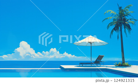 爽やかな青空と海の背景イラスト_004 124921315