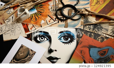A Creative and Captivating Art Collage Featuring a Portrait Along with Textures Galore 124921395