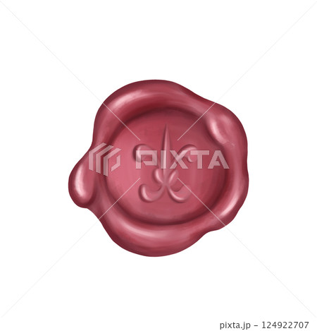 Red sealing wax seal in vintage style. For classic calligraphy letters. Antiquarian royalty signature, author's branding sign. Handmade illustration on white background Red sealing wax seal in vintage style. For classic calligraphy letters. Antiquarian royalty signature, author's branding sign. Handmade illustration on white background 124922707