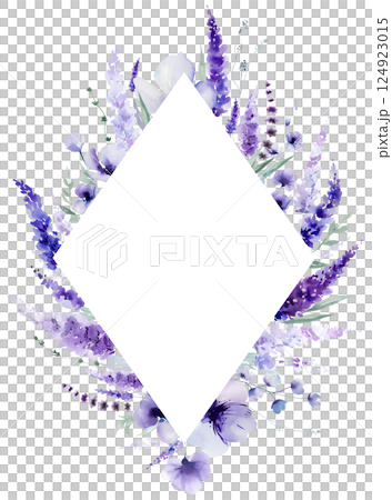 Frame made of watercolor lavender flowers. Purple wildflowers wedding isolated illustration 124923015