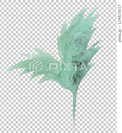 Watercolor light green leaf isolated illustration, pastel spring wedding stationery element 124923017