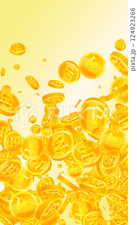 Korean won coins falling. Scattered gold WON coins. Korea money. Great business success concept. Vector illustration. 124923266