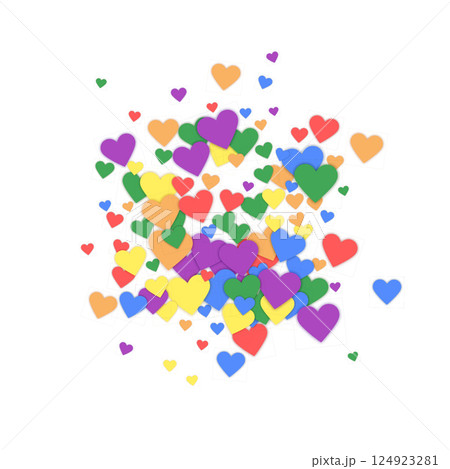 Heart confetti valentine overlay. Rainbow colored scattered hearts. LGBT valentine card. Joyfull heart confetti vector illustration Heart confetti valentine overlay. Rainbow colored scattered hearts. LGBT valentine card. Joyfull heart confetti vector illustration 124923281