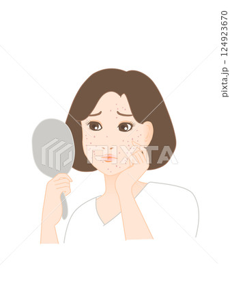 ニキビや吹き出物に悩む女性のイラスト ニキビや吹き出物に悩む女性のイラスト 124923670